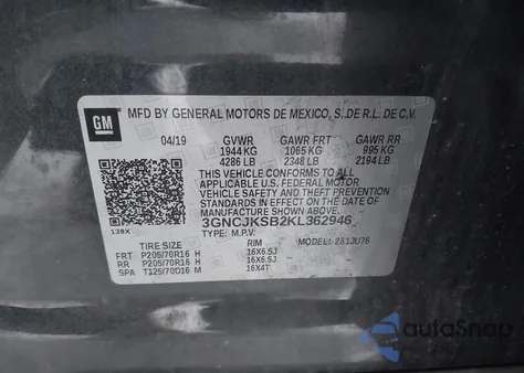 2019 Chevrolet Trax Ls from USA, damaged, VIN 3GNCJKSB2KL362946